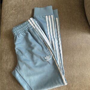 Adidas Men's Blue Joggers with White Stripes